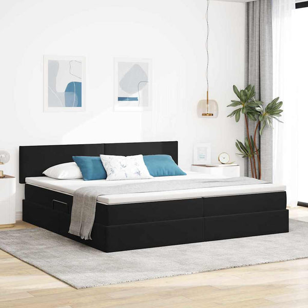 Bett mit Stauraum und LED Schwarz 200x200cm Samt