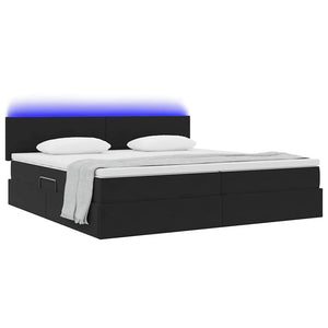 Bett mit Stauraum und LED Schwarz 200x200cm Samt