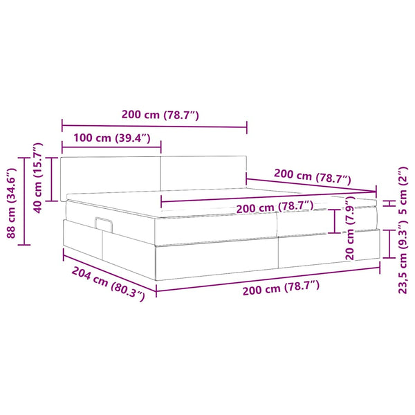 Bett mit Stauraum und LED Schwarz 200x200cm Samt