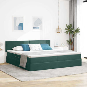 Bett mit Stauraum und LED Dunkelgrün 200x200 cm