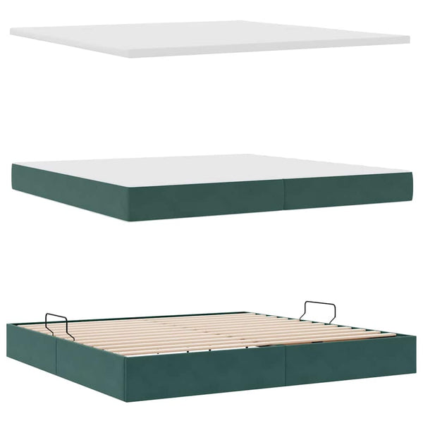 Bett mit Stauraum und LED Dunkelgrün 200x200 cm