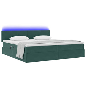 Bett mit Stauraum und LED Dunkelgrün 200x200 cm