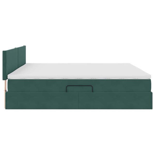 Bett mit Stauraum und LED Dunkelgrün 200x200 cm