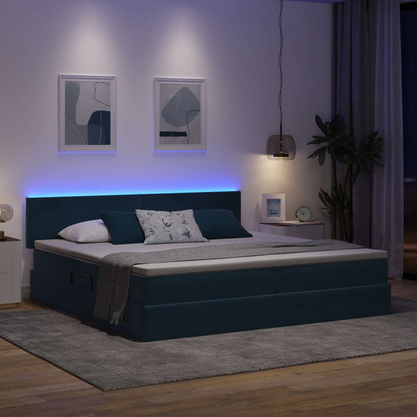 Bett mit Stauraum & LED Dunkelblau Samt 200x200