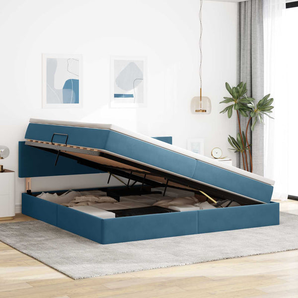 Bett mit Stauraum & LED Dunkelblau Samt 200x200