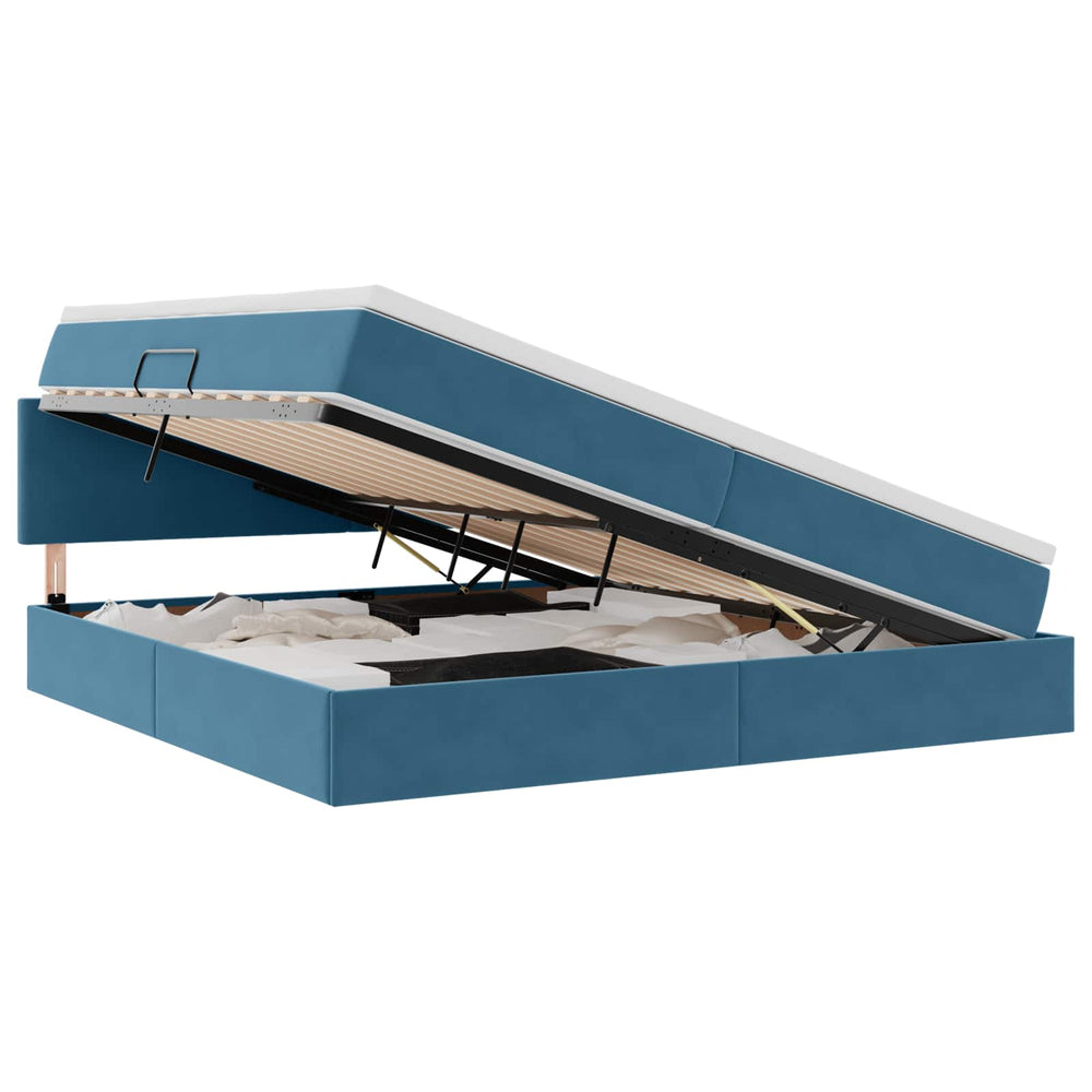 Bett mit Stauraum & LED Dunkelblau Samt 200x200