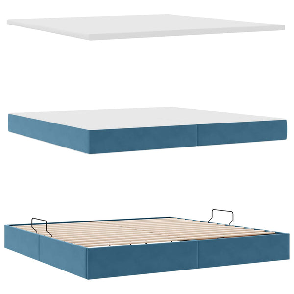 Bett mit Stauraum & LED Dunkelblau Samt 200x200