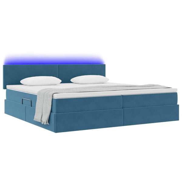 Bett mit Stauraum & LED Dunkelblau Samt 200x200