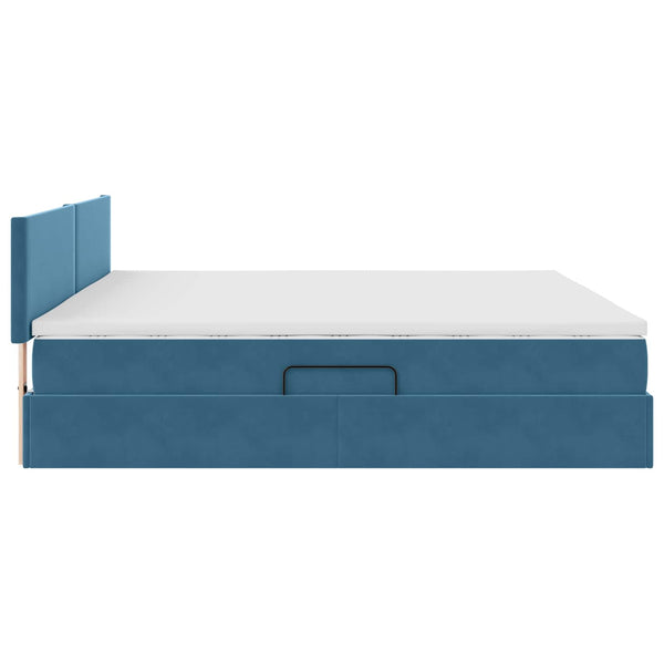 Bett mit Stauraum & LED Dunkelblau Samt 200x200