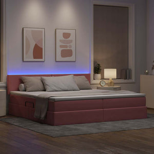 Bett mit Stauraum LED und Matratze Rosa Samt 200x200