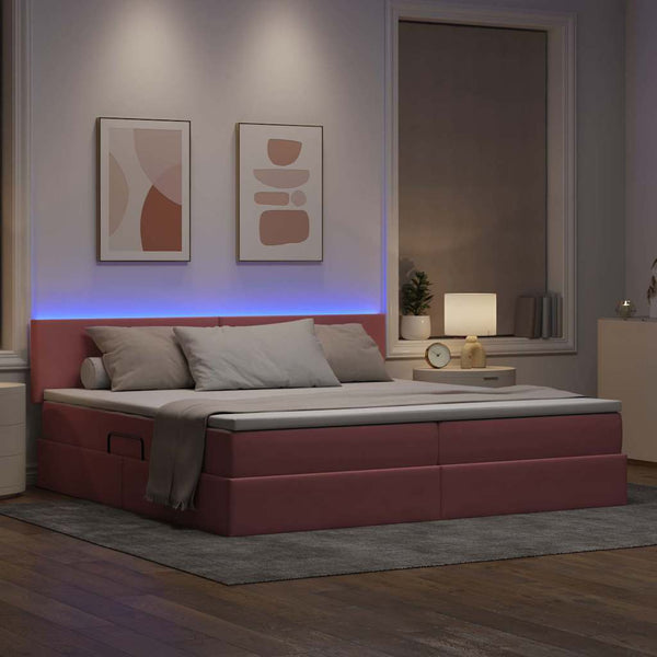 Bett mit Stauraum LED und Matratze Rosa Samt 200x200