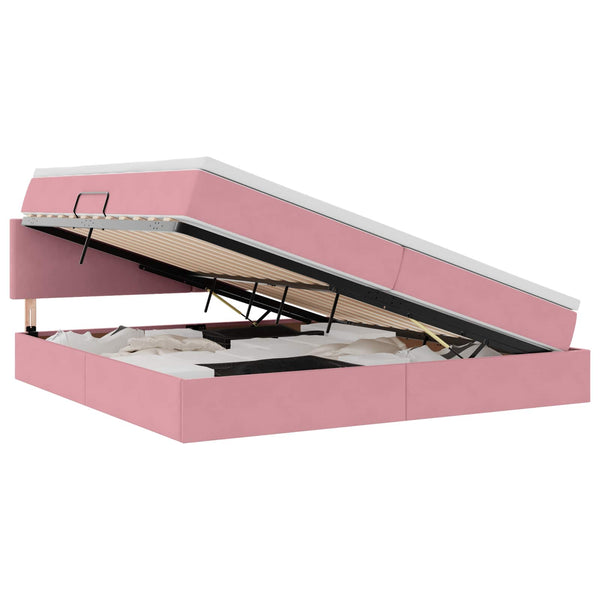 Bett mit Stauraum LED und Matratze Rosa Samt 200x200