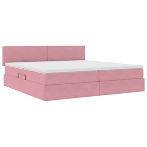 Bett mit Stauraum LED und Matratze Rosa Samt 200x200