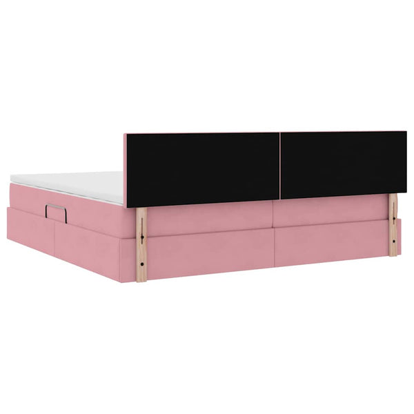 Bett mit Stauraum LED und Matratze Rosa Samt 200x200