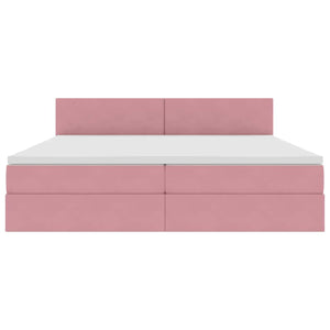 Bett mit Stauraum LED und Matratze Rosa Samt 200x200