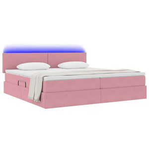 Bett mit Stauraum LED und Matratze Rosa Samt 200x200