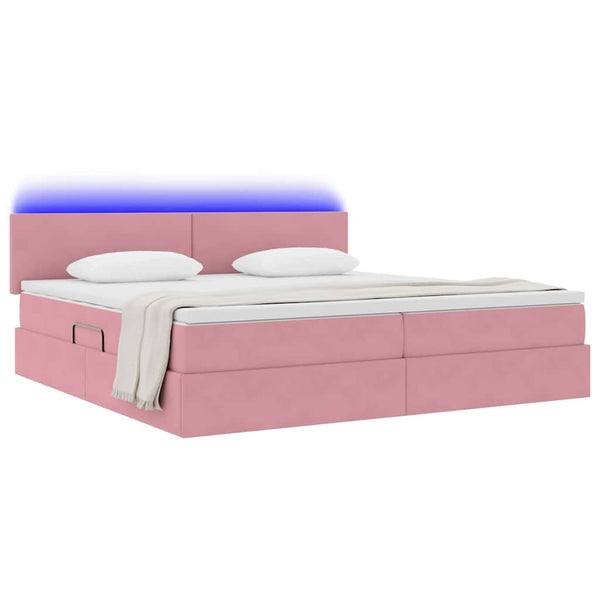 Bett mit Stauraum LED und Matratze Rosa Samt 200x200
