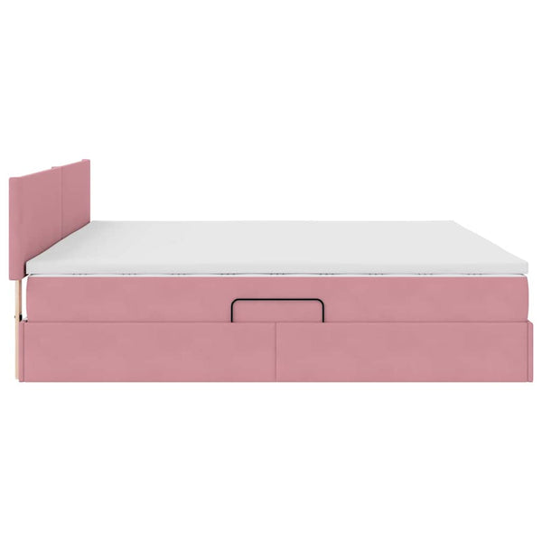 Bett mit Stauraum LED und Matratze Rosa Samt 200x200