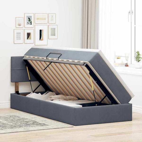 Bett mit Stauraum & LED Dunkelgrau 90x200 cm