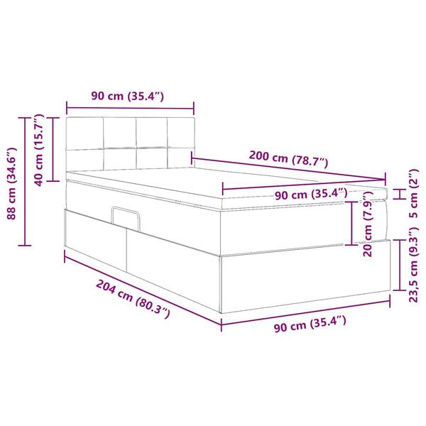 Bett mit Stauraum & LED Dunkelgrau 90x200 cm
