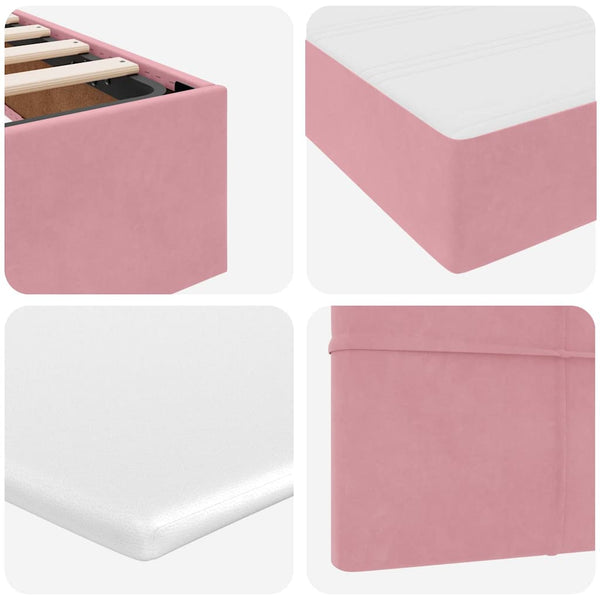 Bett mit Stauraum, LED & Matratze Rosa Samt 90x200