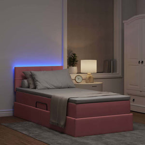 Bett mit Stauraum, LED & Matratze Rosa Samt 90x200