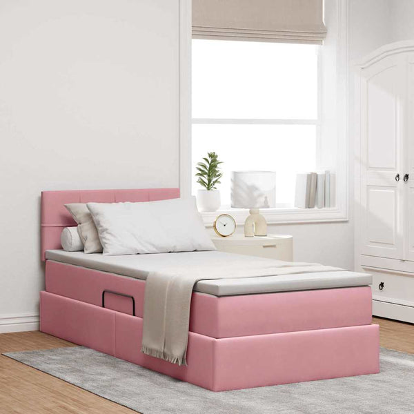 Bett mit Stauraum, LED & Matratze Rosa Samt 90x200