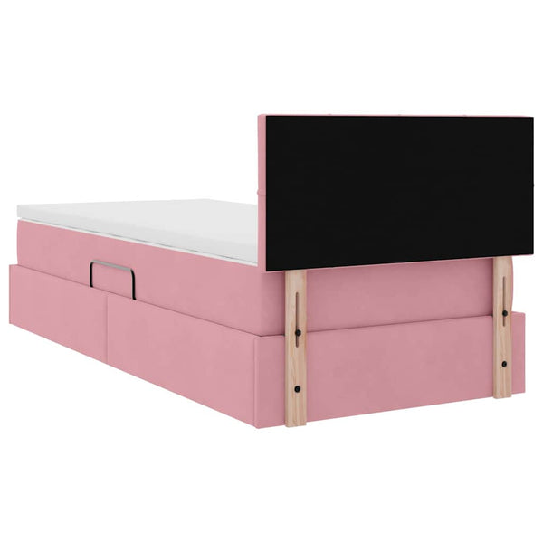 Bett mit Stauraum, LED & Matratze Rosa Samt 90x200