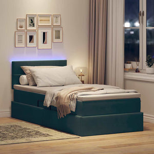 Bett mit Stauraum LED Dunkelgrün Samt 100x200 cm