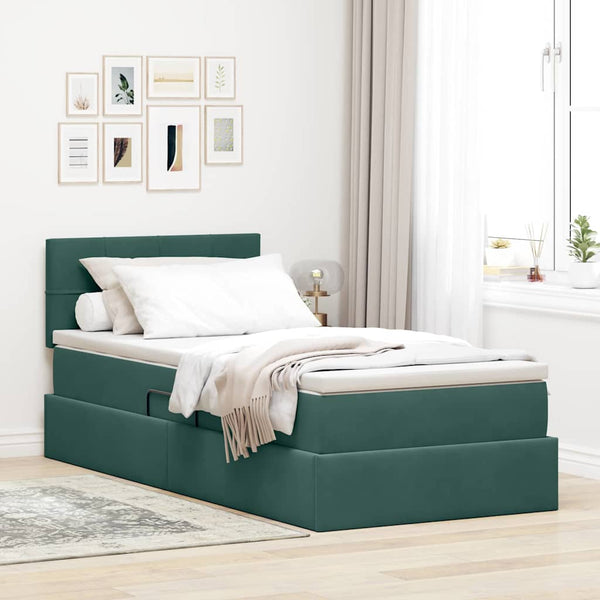 Bett mit Stauraum LED Dunkelgrün Samt 100x200 cm