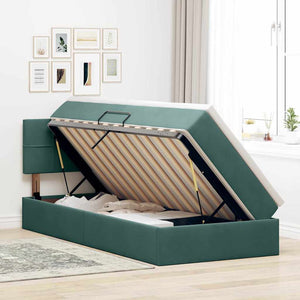 Bett mit Stauraum LED Dunkelgrün Samt 100x200 cm