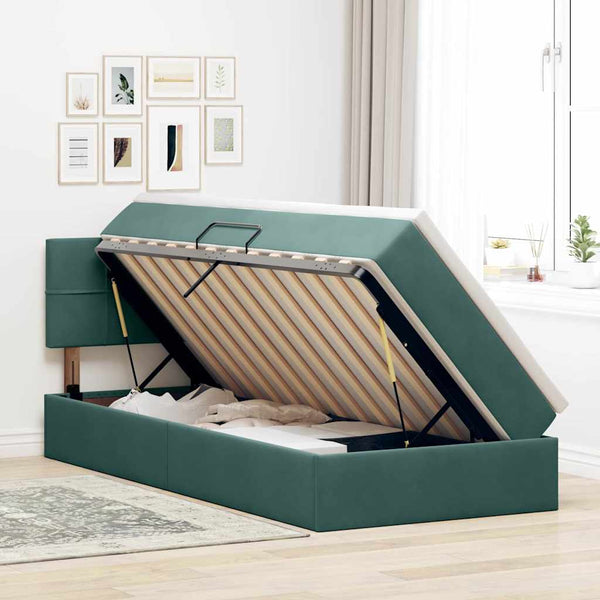 Bett mit Stauraum LED Dunkelgrün Samt 100x200 cm