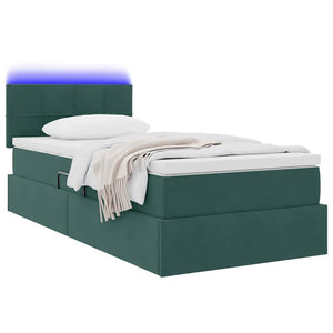 Bett mit Stauraum LED Dunkelgrün Samt 100x200 cm