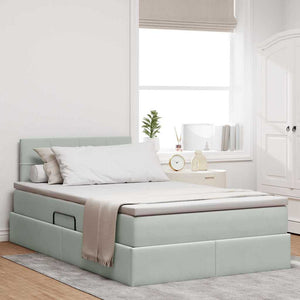 Bett mit Stauraum LED Hellgrau Samt 120x200