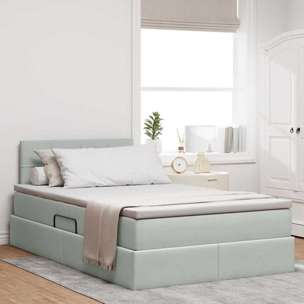 Bett mit Stauraum LED Hellgrau Samt 120x200