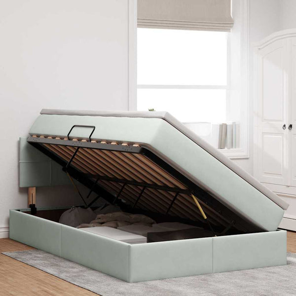 Bett mit Stauraum LED Hellgrau Samt 120x200