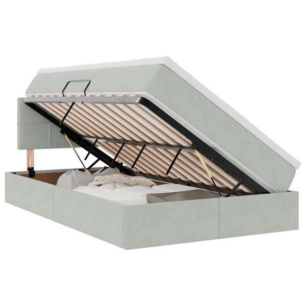 Bett mit Stauraum LED Hellgrau Samt 120x200
