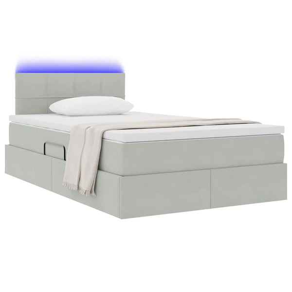 Bett mit Stauraum LED Hellgrau Samt 120x200