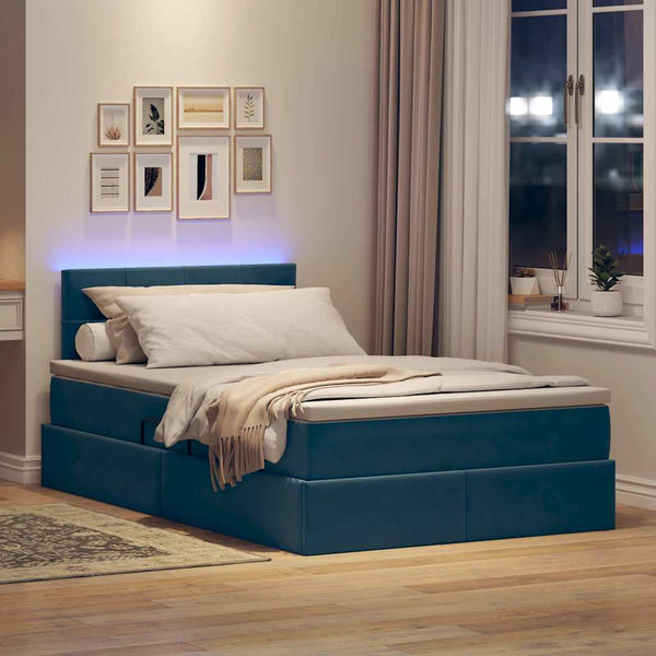 Bett mit Stauraum LED Dunkelblau Samt 120x200 cm