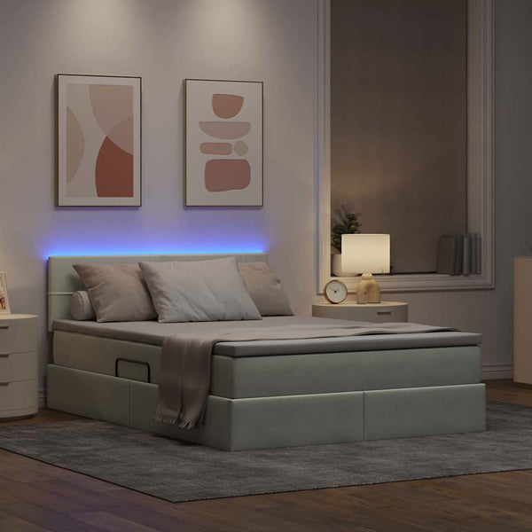 Bett mit Stauraum LED Hellgrau Samt 140x190