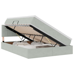 Bett mit Stauraum LED Hellgrau Samt 140x190