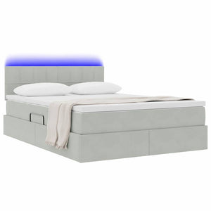 Bett mit Stauraum LED Hellgrau Samt 140x190