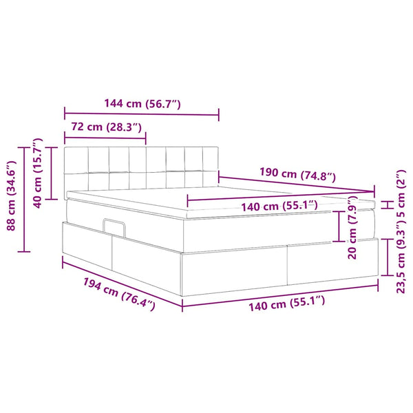 Bett mit Stauraum LED Hellgrau Samt 140x190