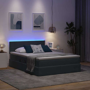 Bett mit Stauraum & LED Dunkelgrau Samt 140x190