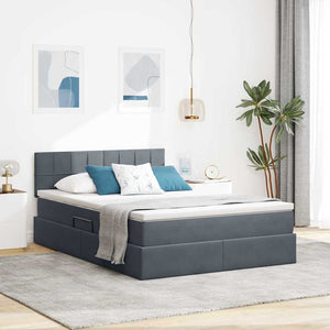 Bett mit Stauraum & LED Dunkelgrau Samt 140x190