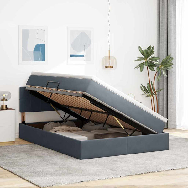 Bett mit Stauraum & LED Dunkelgrau Samt 140x190