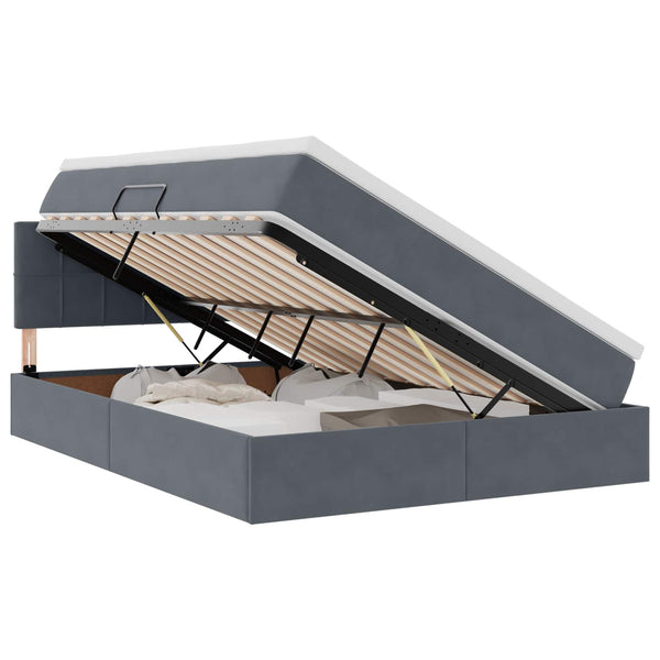 Bett mit Stauraum & LED Dunkelgrau Samt 140x190