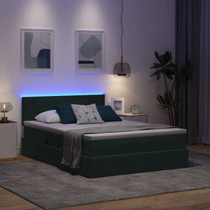 vidaXL Lit de rangement avec LED vert foncé 140 x 190 cm Velours