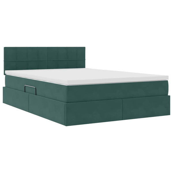 vidaXL Lit de rangement avec LED vert foncé 140 x 190 cm Velours