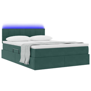 vidaXL Lit de rangement avec LED vert foncé 140 x 190 cm Velours